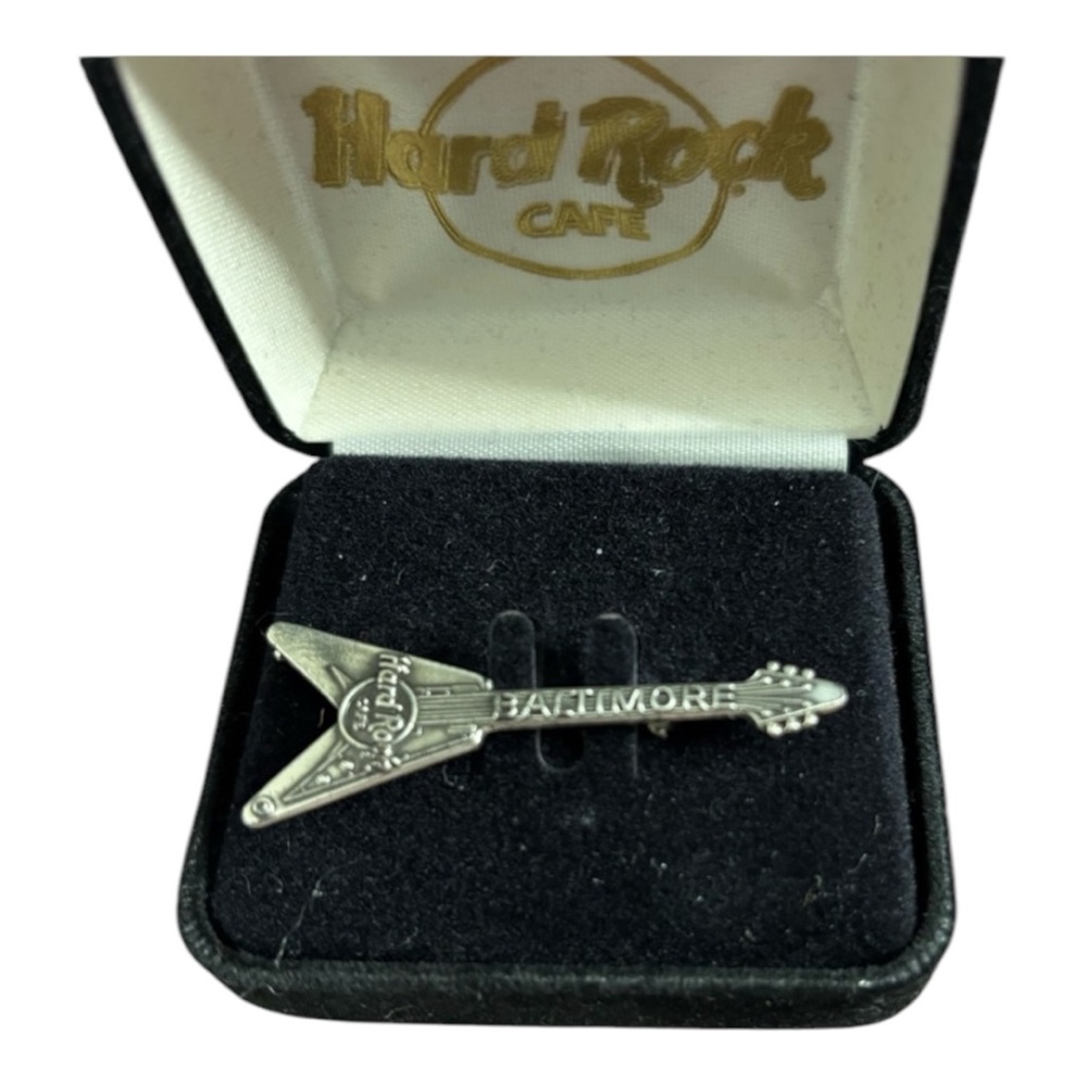 Vintage Hard Rock Cafe Sterling Silver Guitar Pin Baltimore, New in Box Unisex